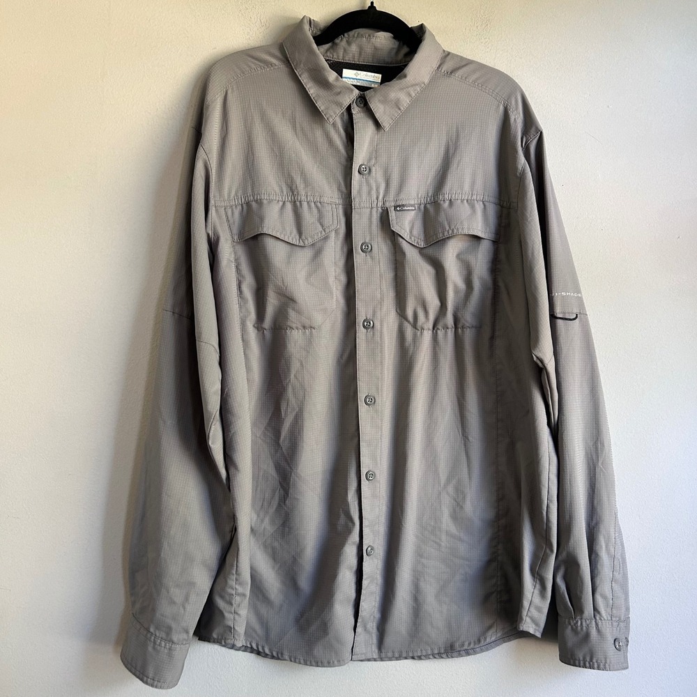 Columbia Mens Omni-Shade Long Sleeve Hiking Fishing Shirt Gray AM1568 Medium